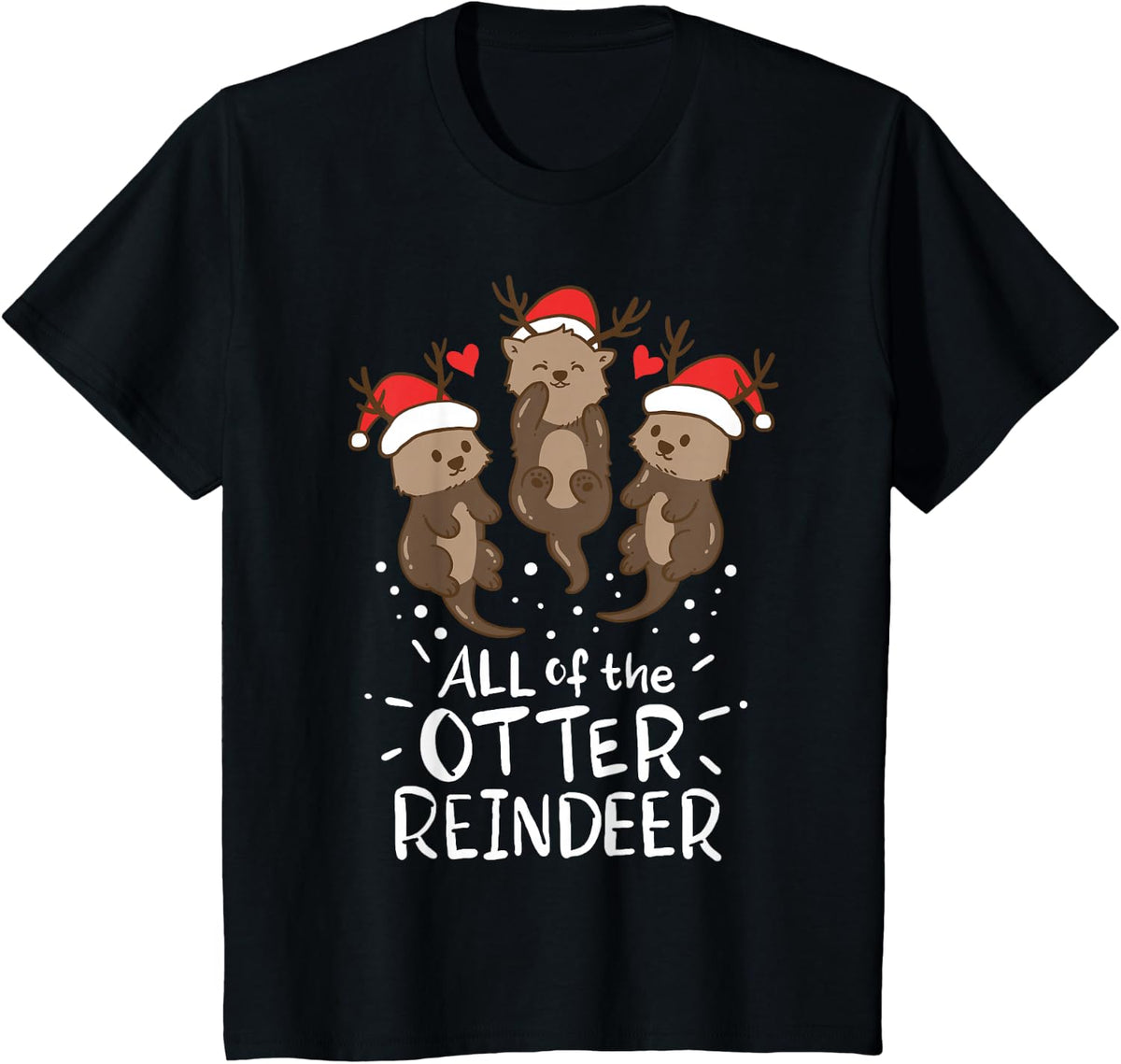 Otter Reindeer Deer Christmas Xmas Gift Present T-Shirt - Black