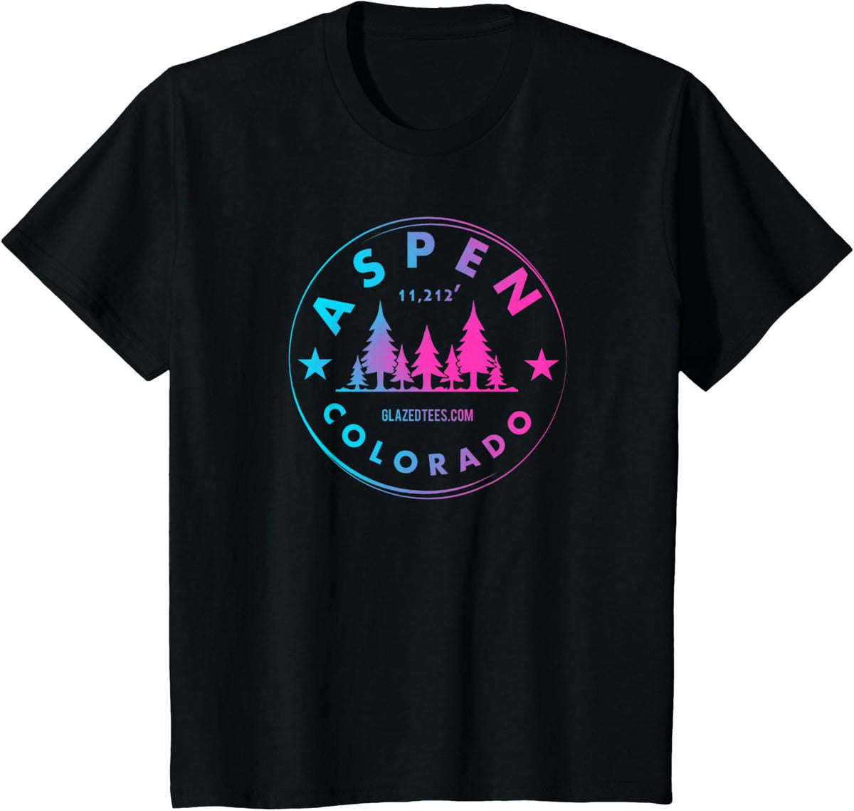 Aspen Colorado - Retro Big Mountain Forest T-Shirt - Black