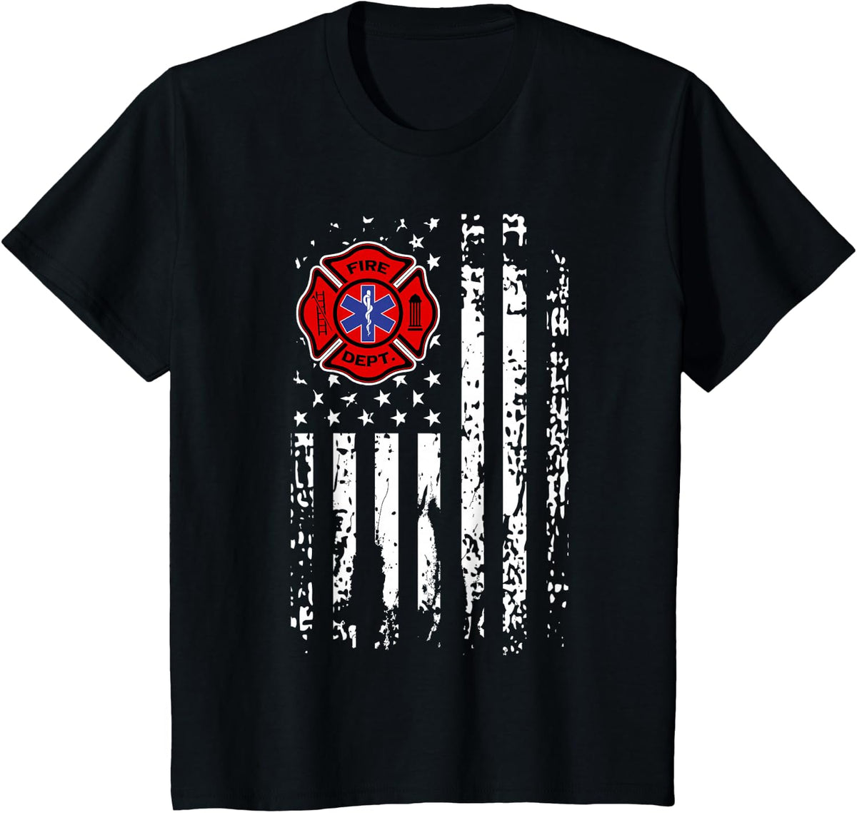 Firefighter EMT Shirt Firefighter EMS American Flag Gift T-Shirt - Black