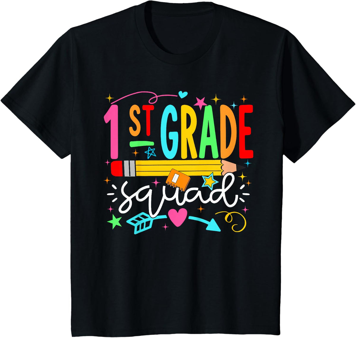 Back to School First Grade Squad Pencil Teacher Kids T-Shirt - Black