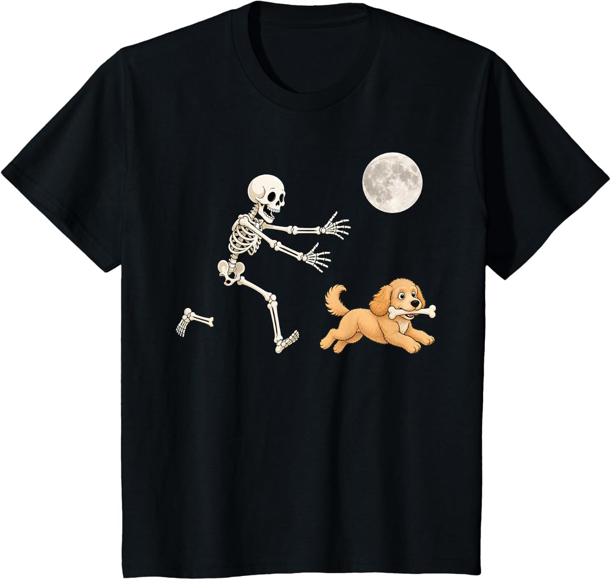 Cockapoo Running Skeleton Retro Halloween Doodle Dog T-Shirt - Black