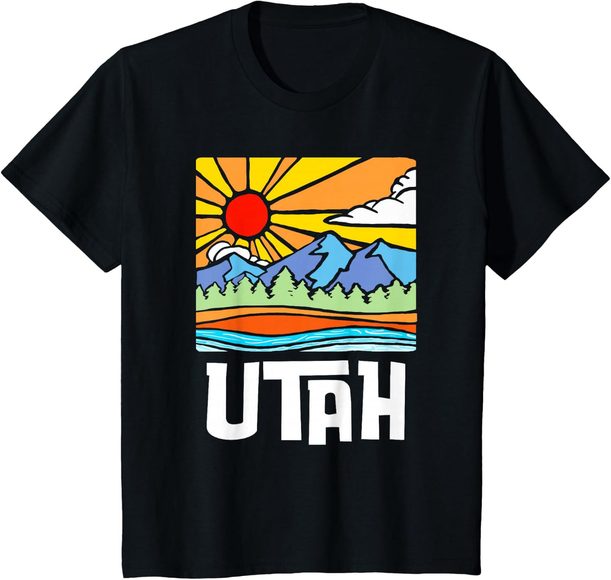 Utah Artistic Nature & Mountains Vintage Graphic T-Shirt - Black