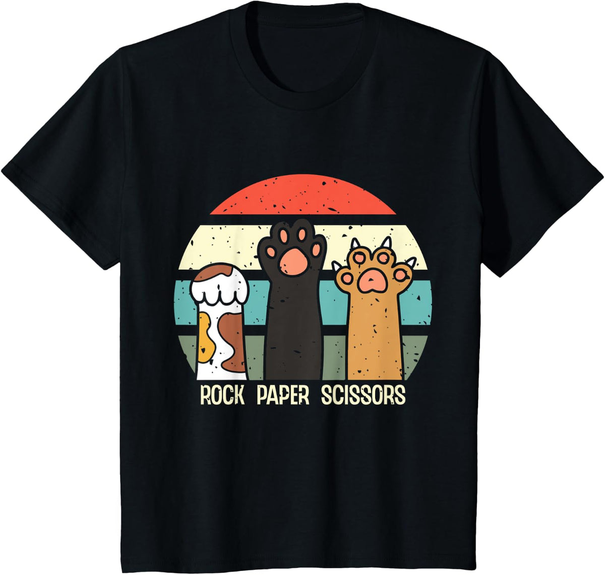 Rock Paper Scissors Hand Game Meme Animal Paw Cat T-Shirt for Men Women Girls Kids - Black