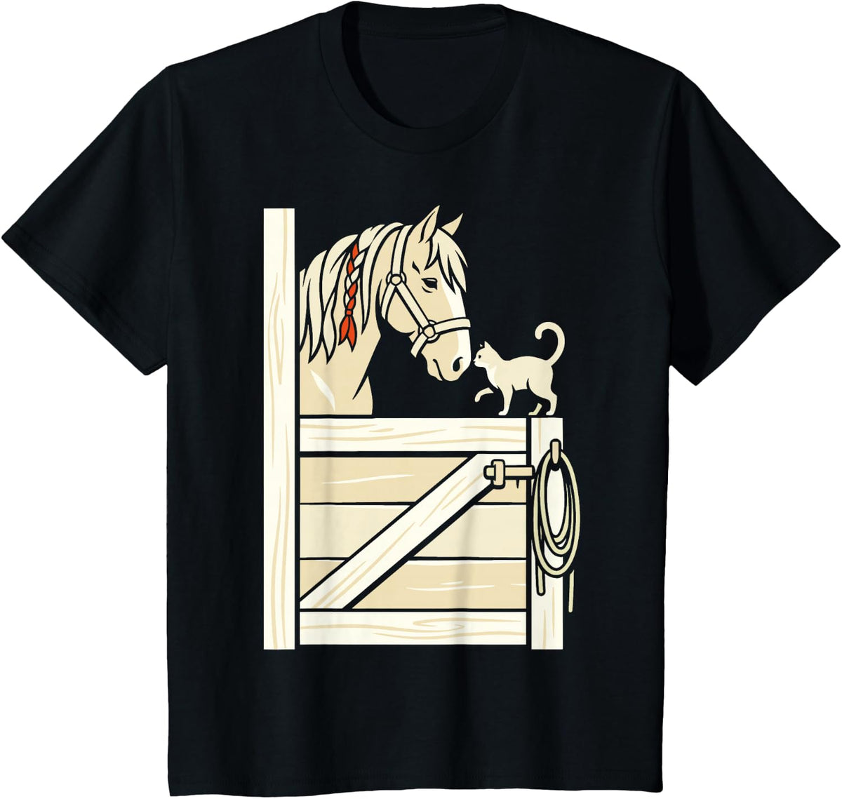 Horse Cat Barn Life Funny Equestrian Lover Stable Children T-Shirt - Black
