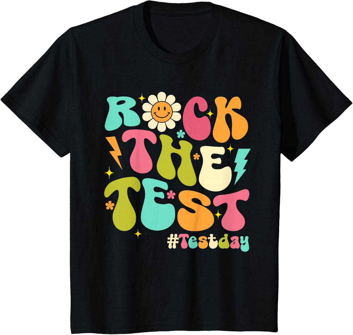Groovy Rock The Test Motivational Testing Day Teachers T-Shirt - Black