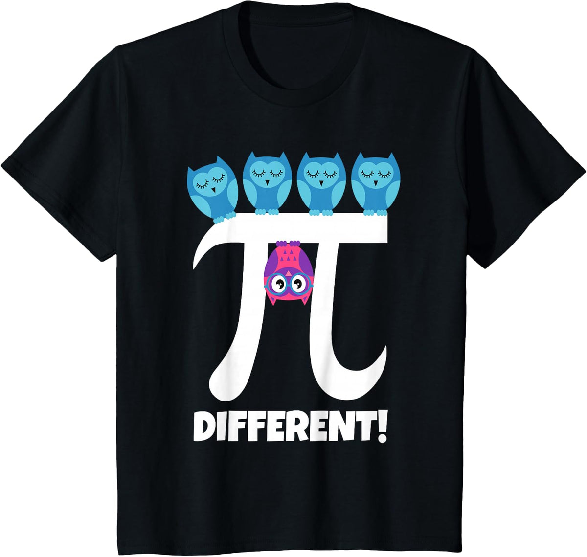 Cute Owl Math Teacher Pi Symbol Pi Day Nerd Different T-Shirt - Black