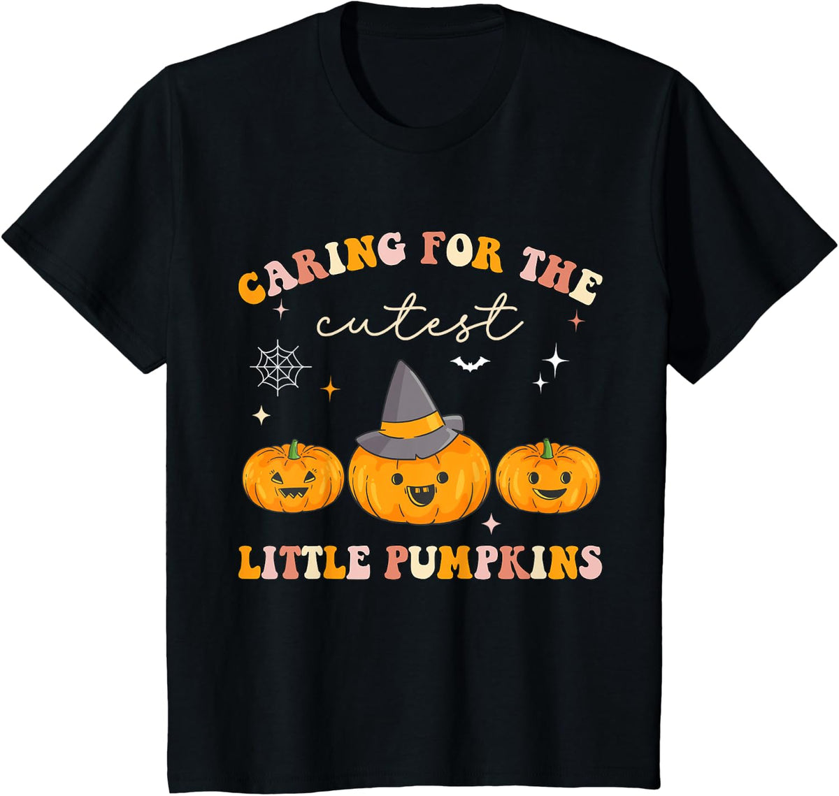 Caring for Cutest Little Pumpkins Pediatric Nurse Halloween Tee T-Shirt - Black