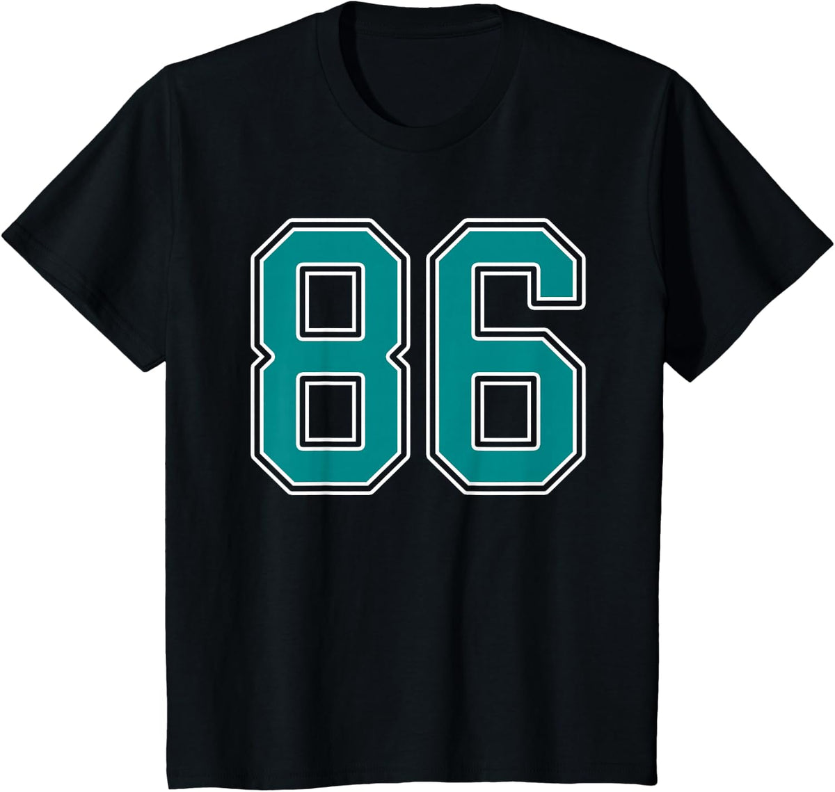 Teal and White Number 86 Jersey Player Uniform #86 Fan T-Shirt - Black