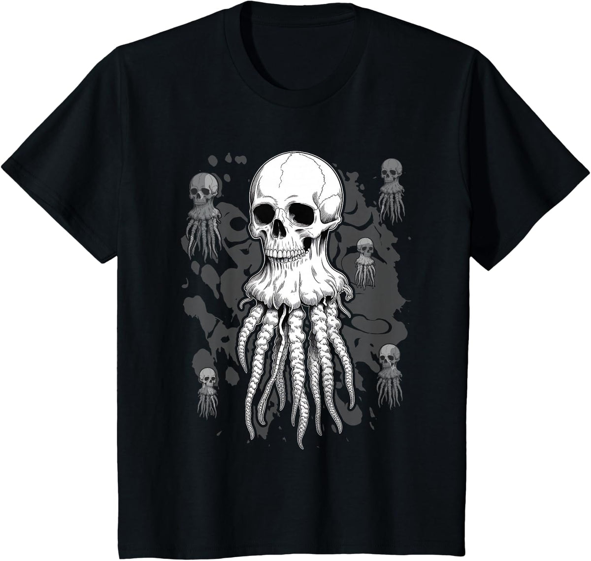 Skeleton Skull Scary Jellyfish Rock n Roll T-Shirt - Black