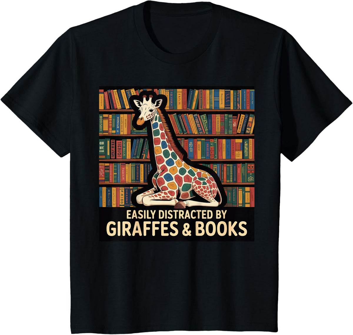 Giraffe Print Books Nerds Things Giraffe Funny Giraffe T-Shirt - Black