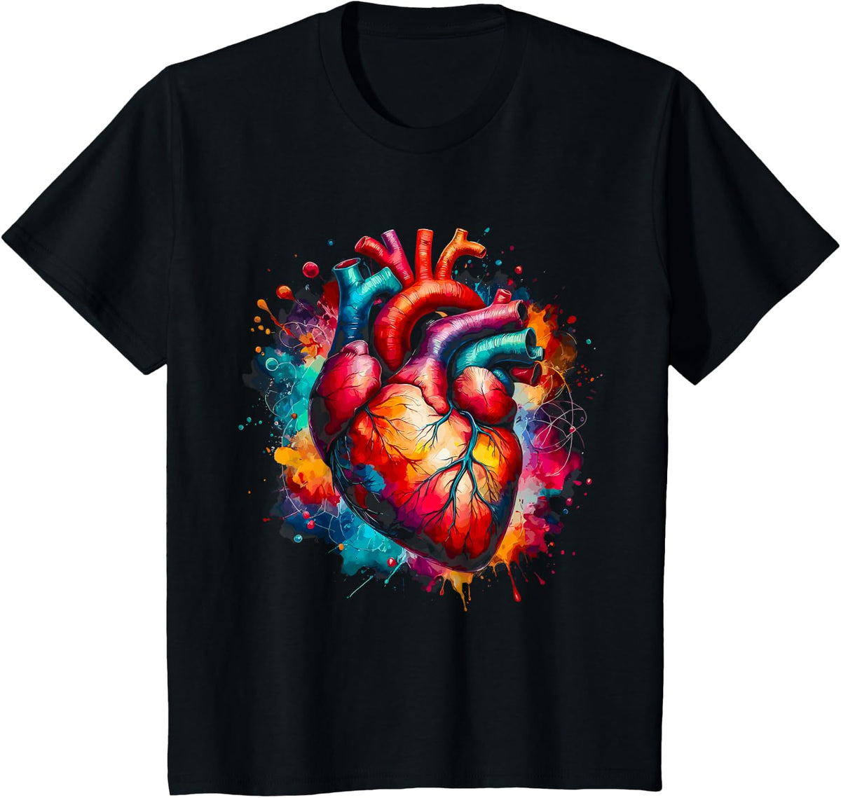 Colorful Anatomical Cardiology Cardiac Nurse T-Shirt - Black