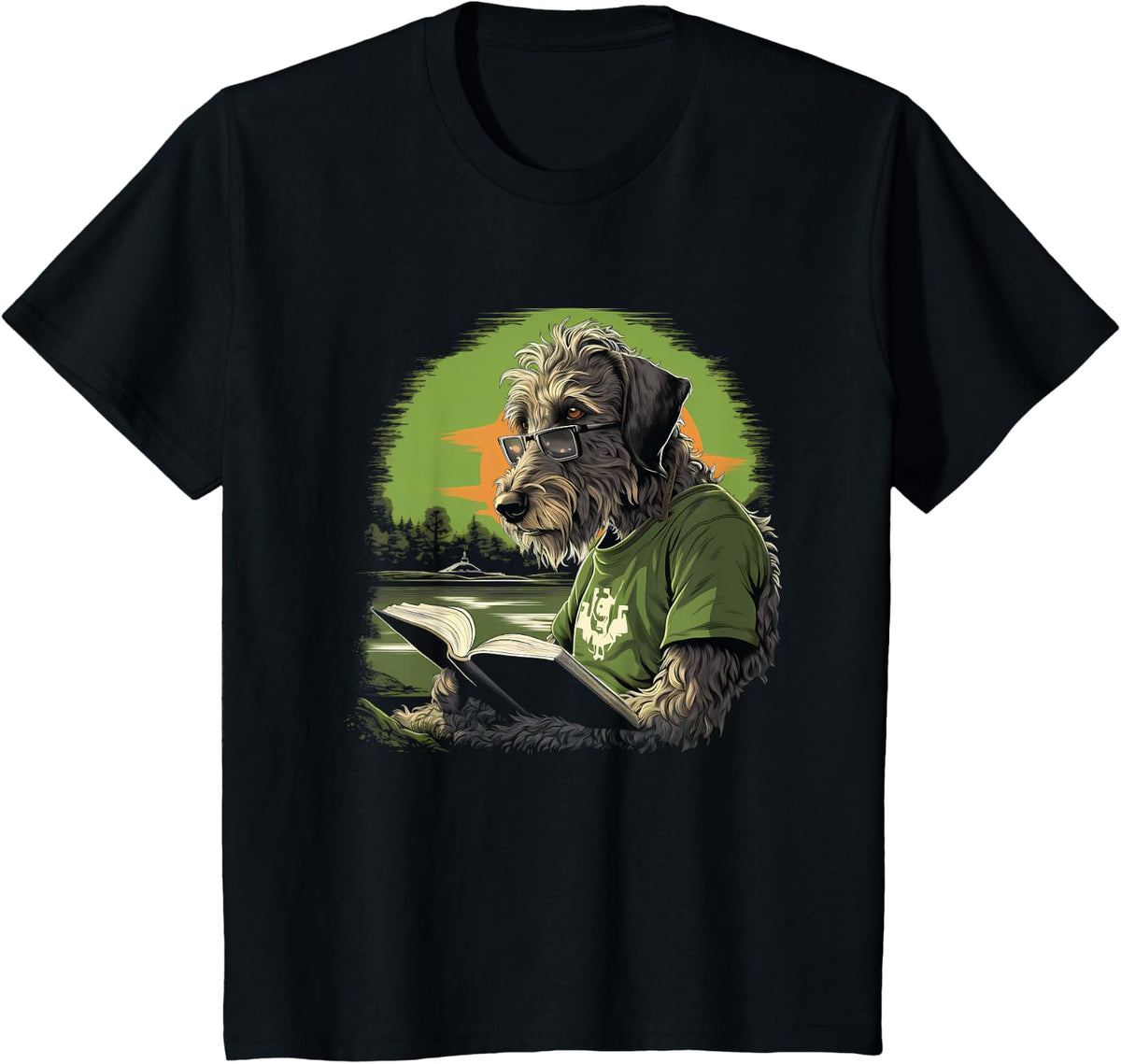 Outdoors Irish Wolfhound Dog Reading Book Men Women Kids T-Shirt - Black
