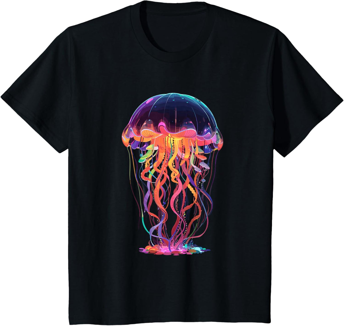 Vibrant Glowing Rainbow Colors Jellyfish T-Shirt - Black