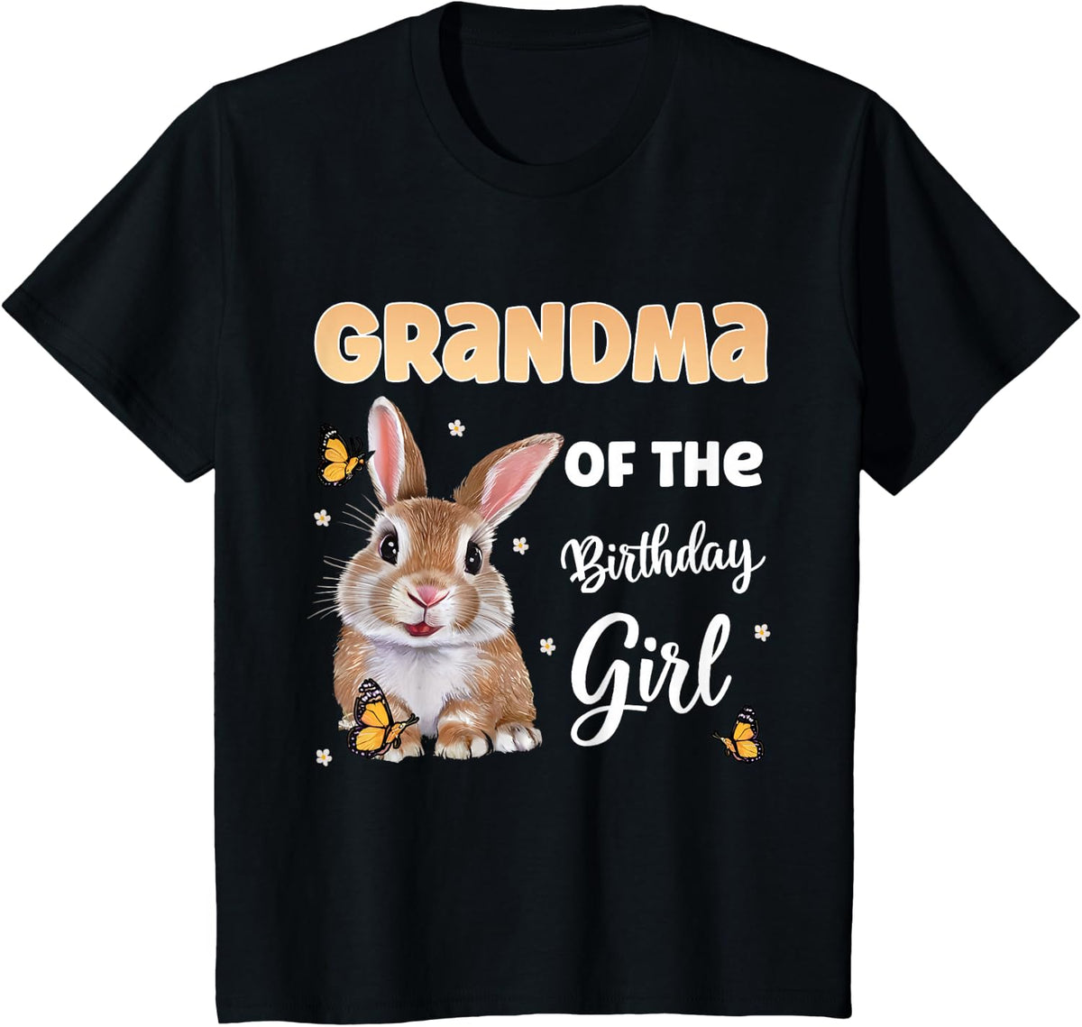 Bunny Rabbit Grandma of the Birthday Girl Matching Family T-Shirt - Black