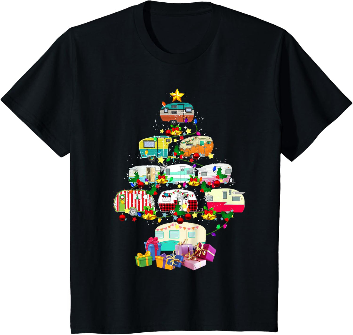 Christmas Camping Lover X-mas Camping Truck Tree Camper Gift T-Shirt - Black