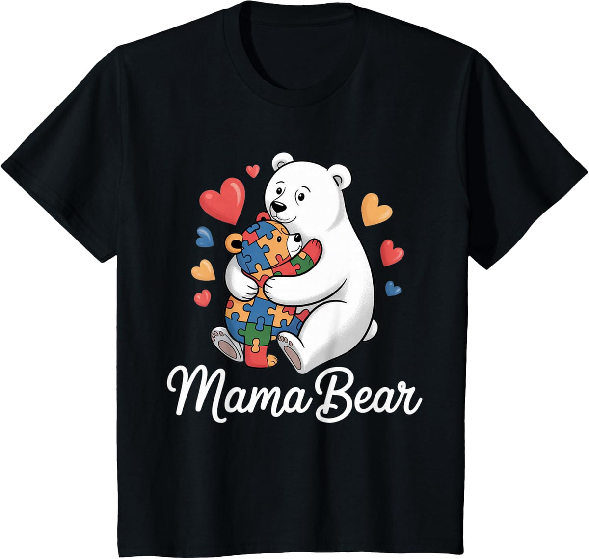 Autism Mama Bear Mom Love Autistic Child Autism Awareness Tees T Shirts - Black