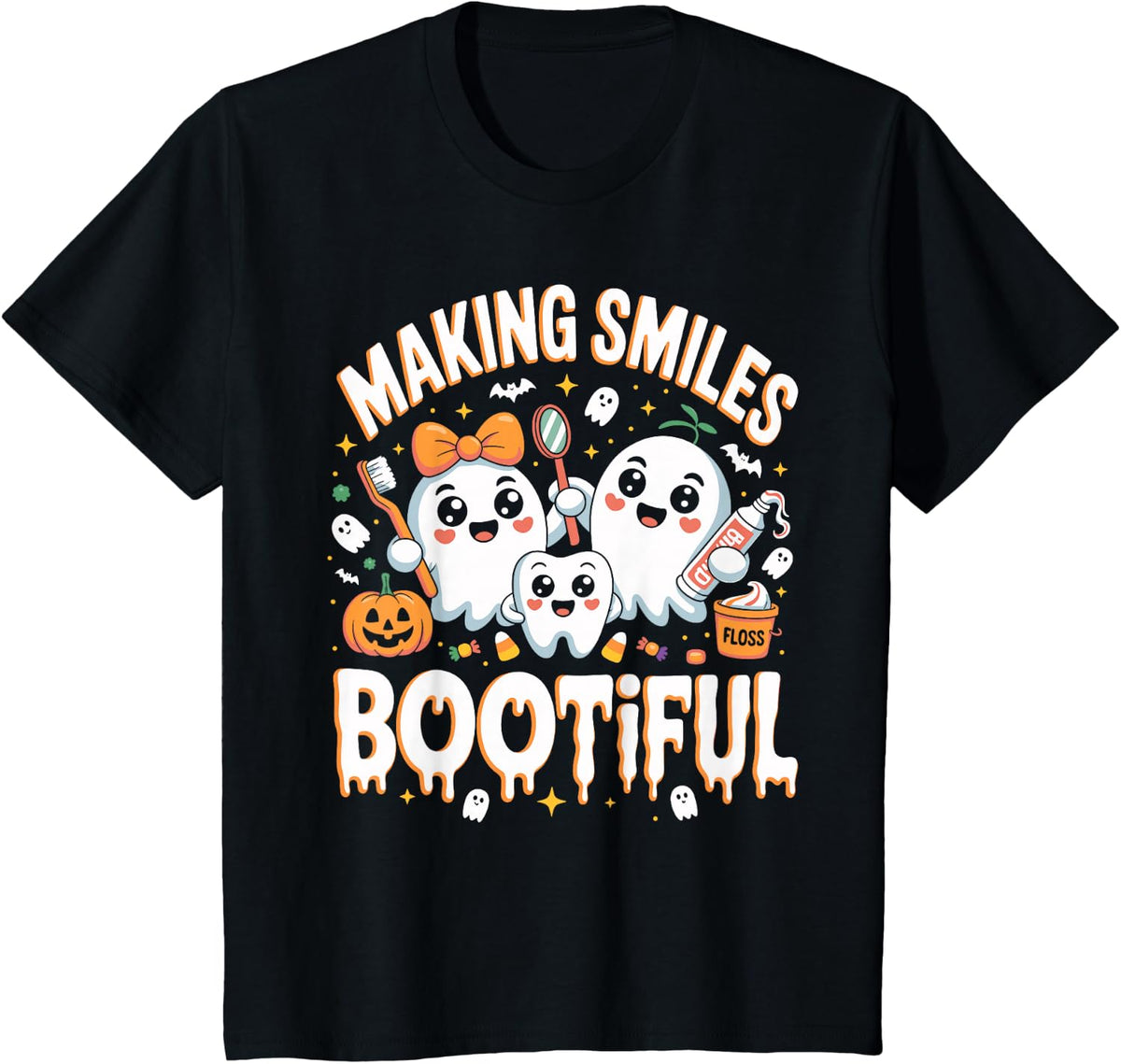 Making Smiles Bootiful Dentist Halloween Costume Dental Kids T-Shirt - Black