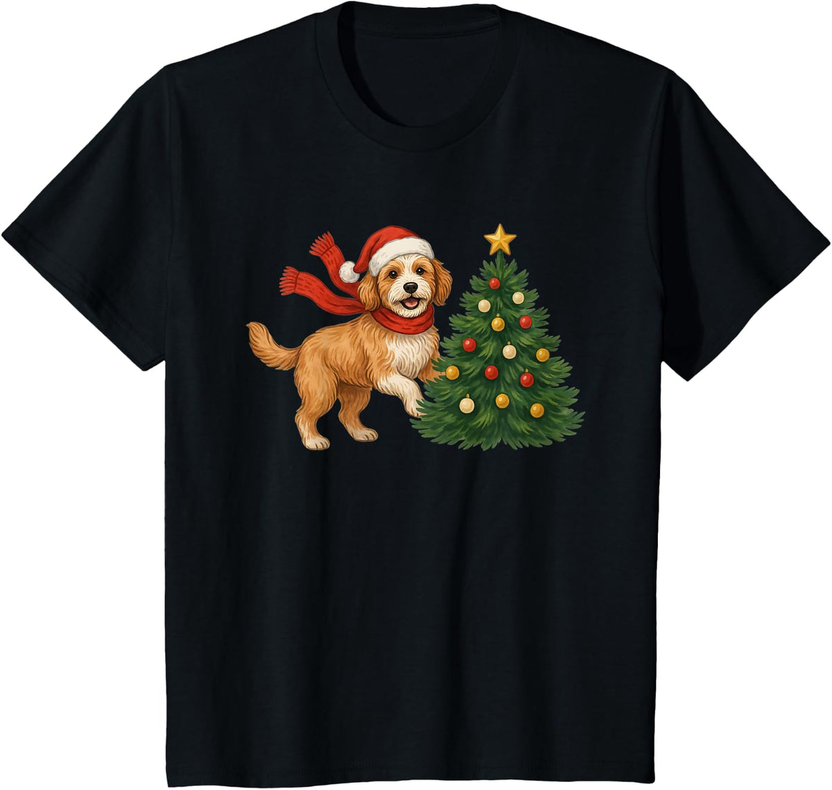 Cute Christmas Cavapoo Cavoodle Holiday Tree Santa Dog Lover T-Shirt - Black