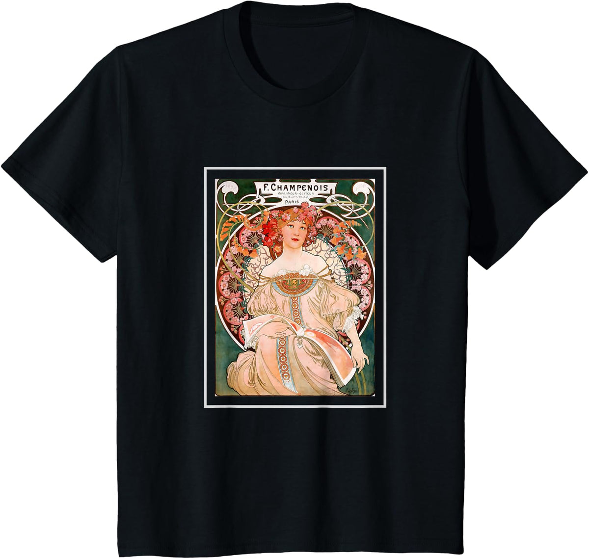 Alphonse Mucha Shirt - Champenois Imprimeur-Editeur T-Shirt - Black