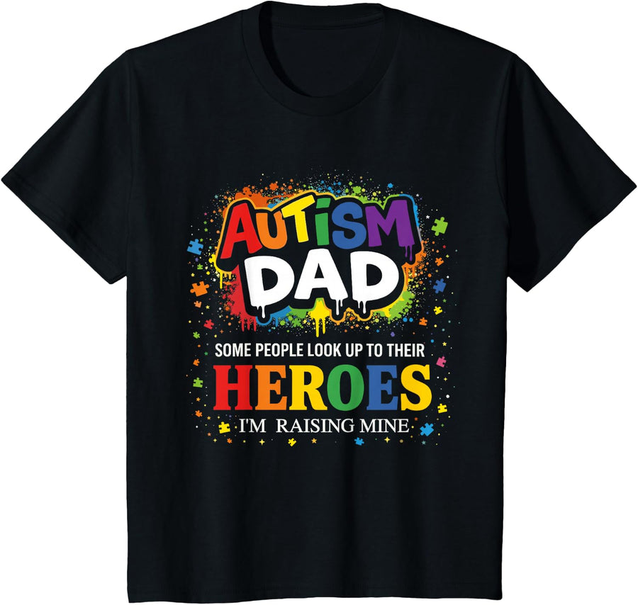 Autism Dad Shirt Puzzles Proud Son Hero Autism Awareness Tees T-Shirts - Black