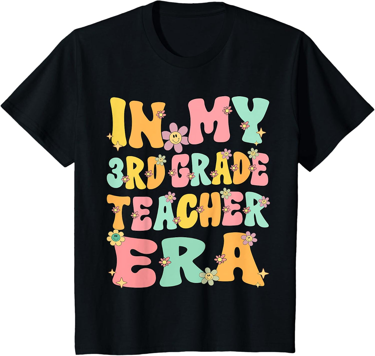 In My 3rd Grade Teacher Era Retro Groovy 3rd Grade Teacher T-Shirt - Black