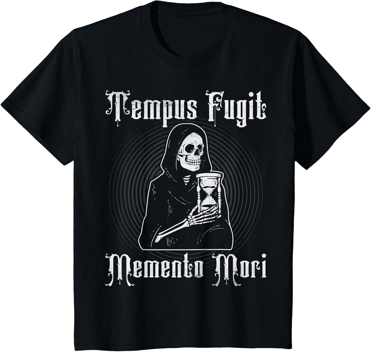 Tempus Fugit Memento Mori Philosophy Theory Latin Phrase T-Shirt - Black