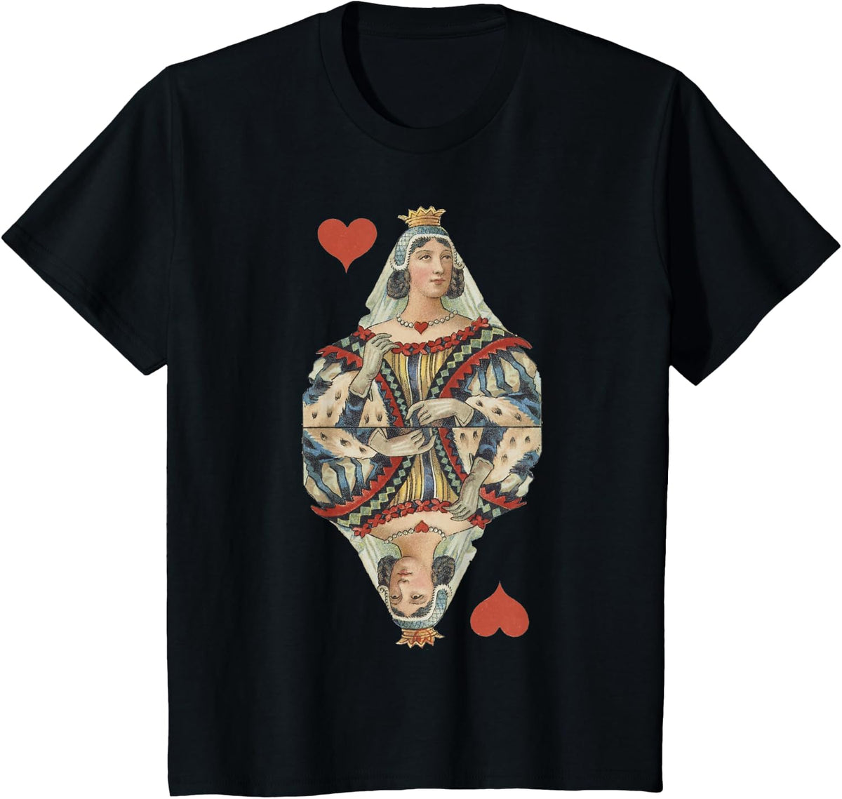 Queen of Hearts French Art Nouveau Deco Painted Playing Card T-Shirt - Black