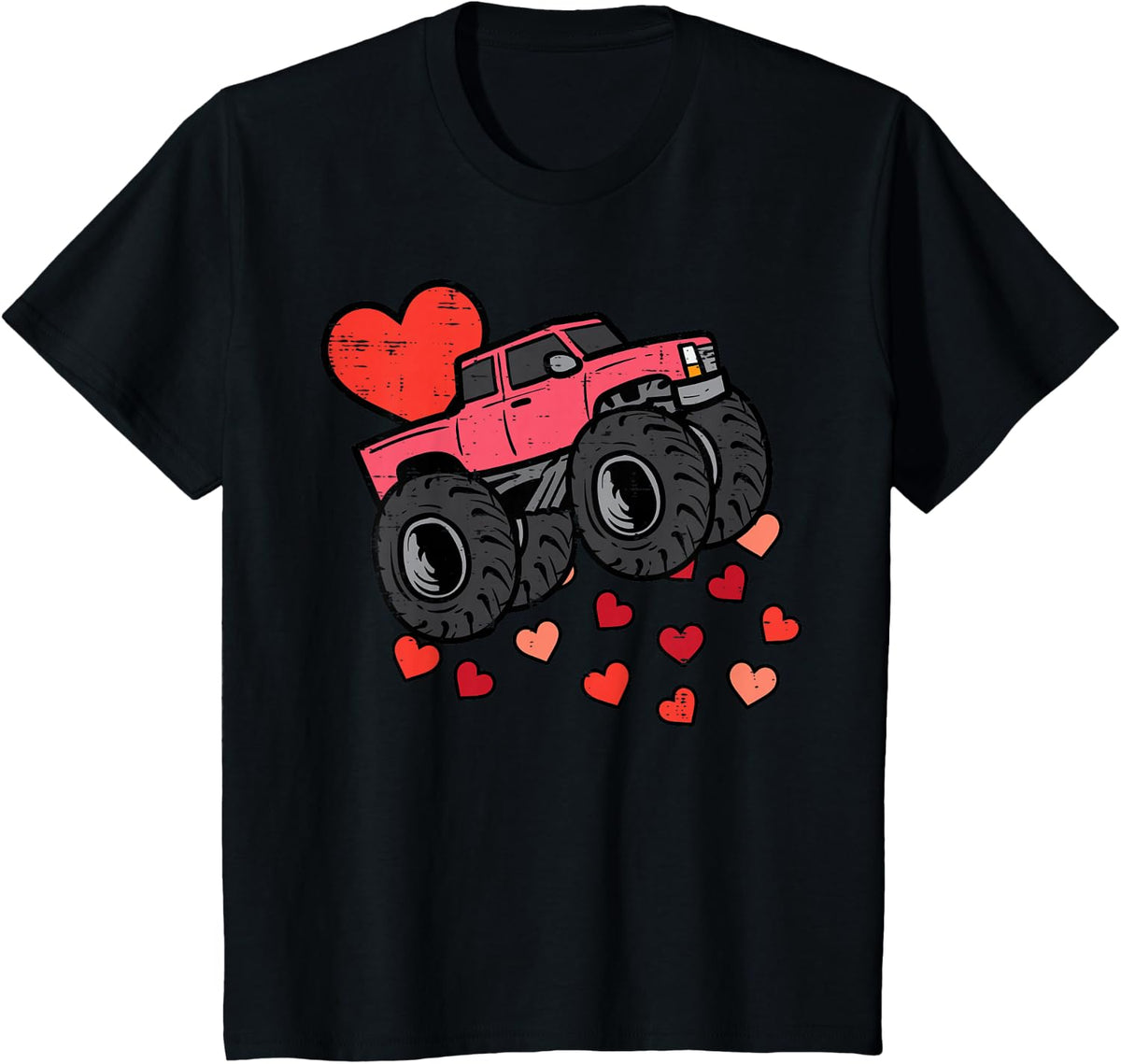 Kids Monster Truck Hearts Cool Valentines Day Toddler Boys Kids T-Shirt - Black