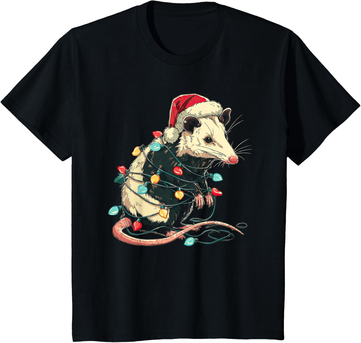 Funny Opossum Christmas Graphics Animal Lights Lover Possum T-Shirt - Black