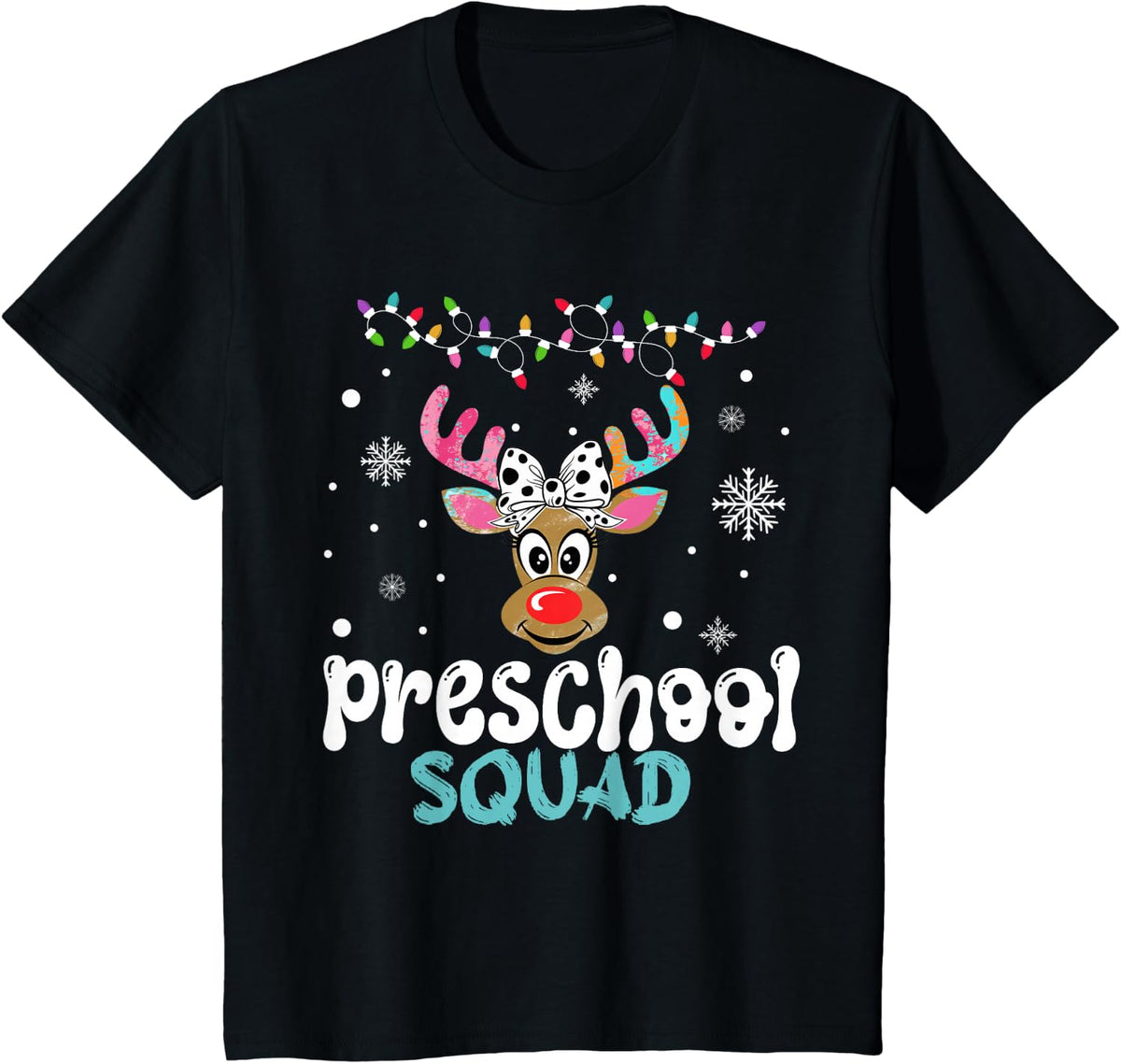 Preschool Teacher Christmas Preschool Squad Reindeer Xmas T-Shirt - Black