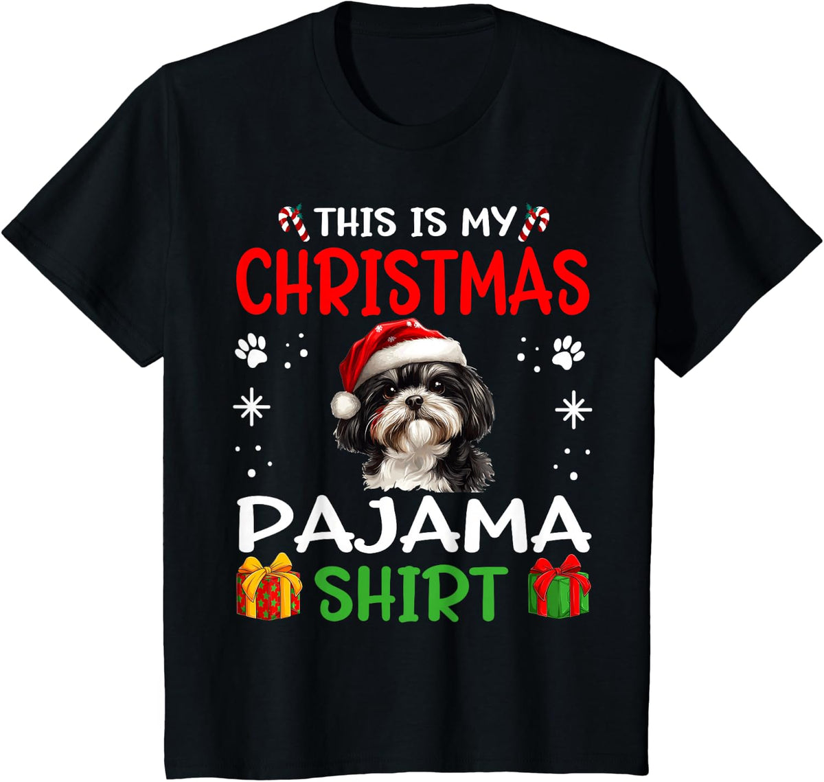 Shih Tzu Dog Nightgown Pajama This is my Christmas Pajama T-Shirt - Black