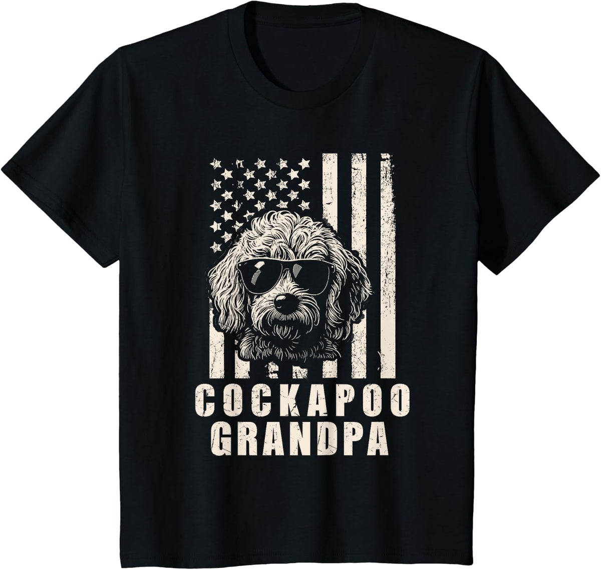 Vintage Cockapoo Grandpa American Flag Dog Funny Fathers Day T-Shirt - Black