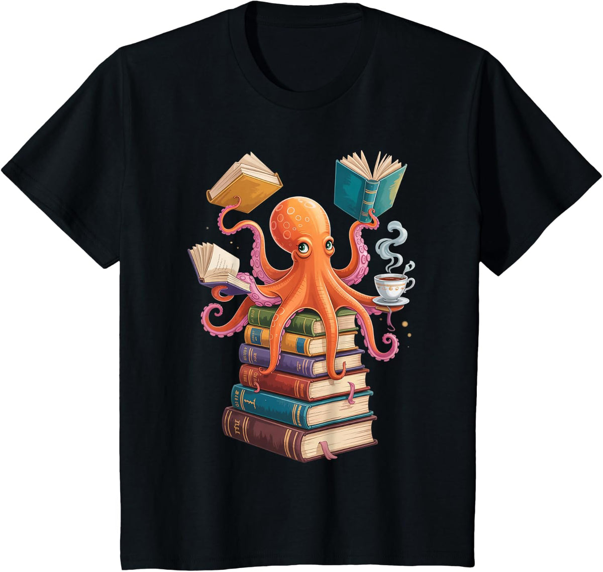 Octopus Book Reading Book Reader Ocean Funny Octopus T-Shirt - Black