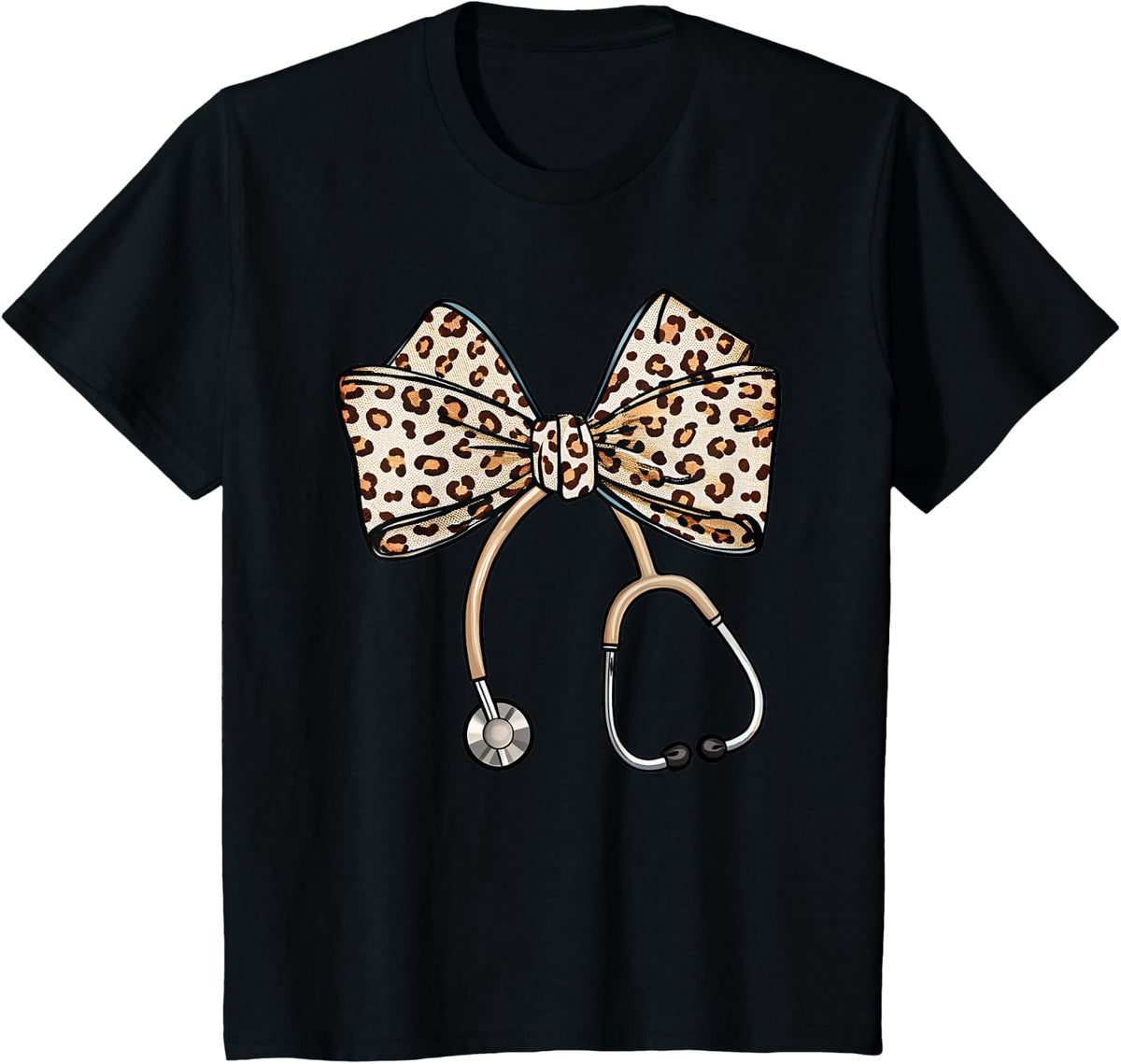 Coquette Nurse Stethoscope Leopard Coquette Bow Aesthetic T-Shirt - Black