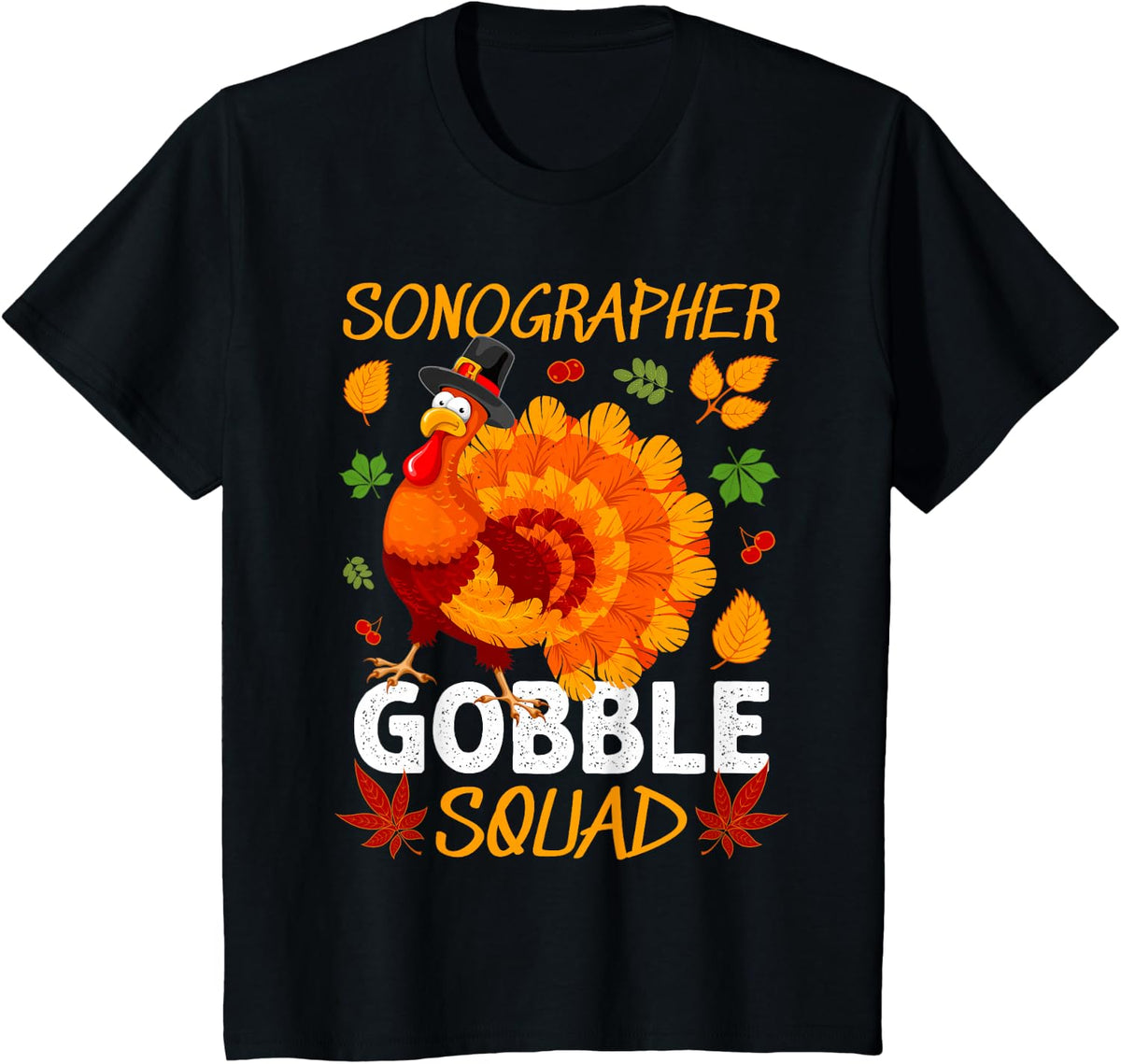 Sonographer Gobble Squad Thanksgiving Turkey T-Shirt - Black