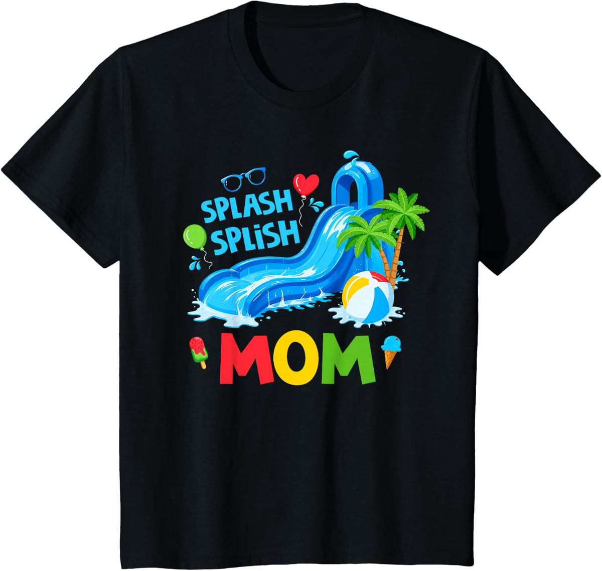 Splash Splish Mom Summer Birthday Swimming Pool Party T-Shirt - Black