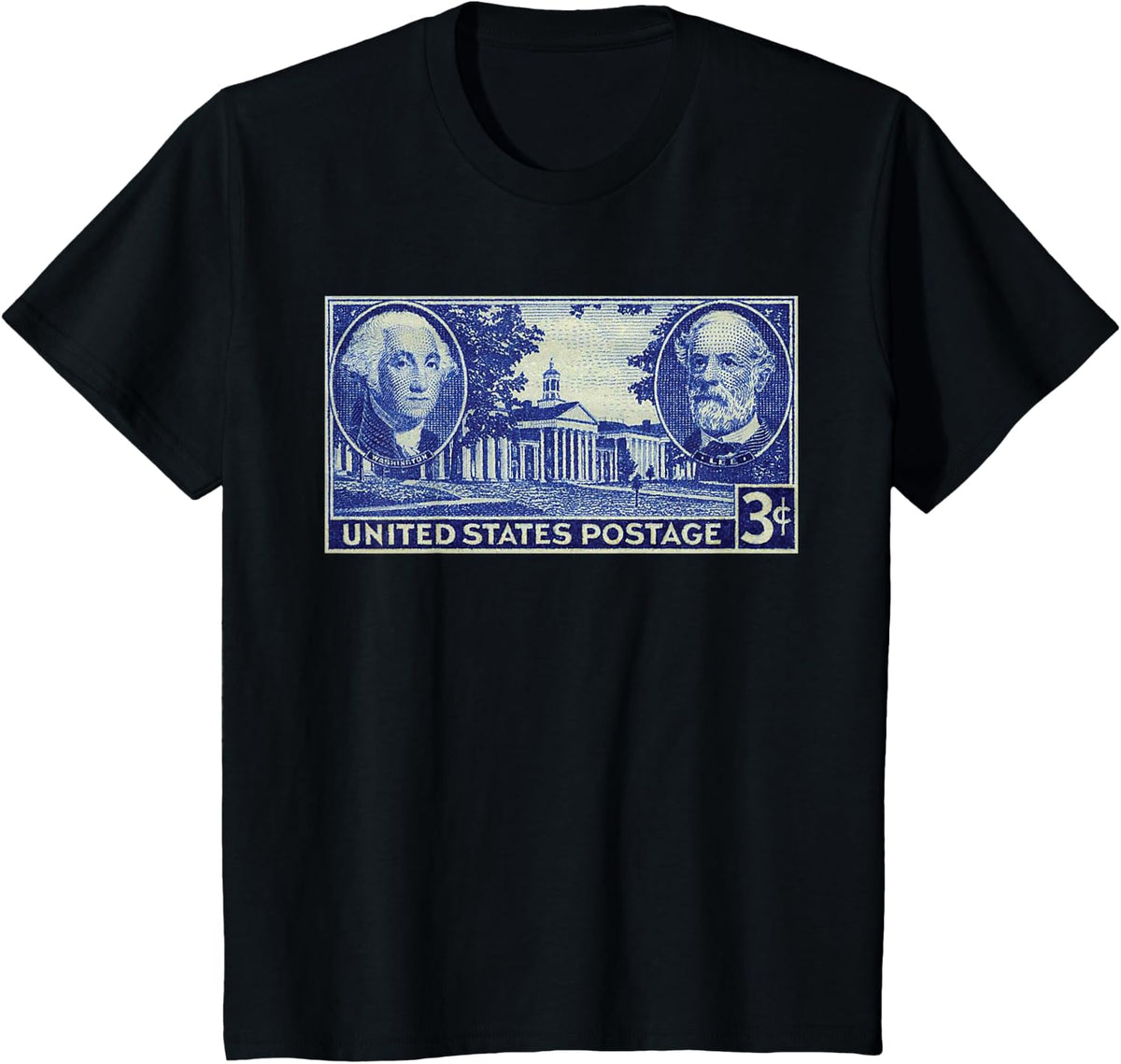 USA History Vintage Stamp George Washington & Robert E Lee T-Shirt - Black