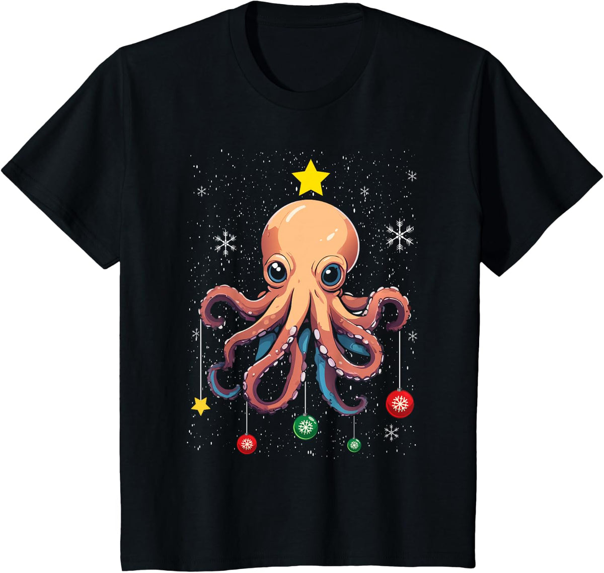 Octopus Christmas Tree Christmas Pajama Cute Animal X-Mas T-Shirt - Black