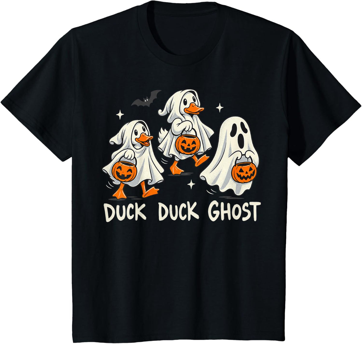Duck Duck Ghost Halloween Pun Cartoon T-Shirt - Black