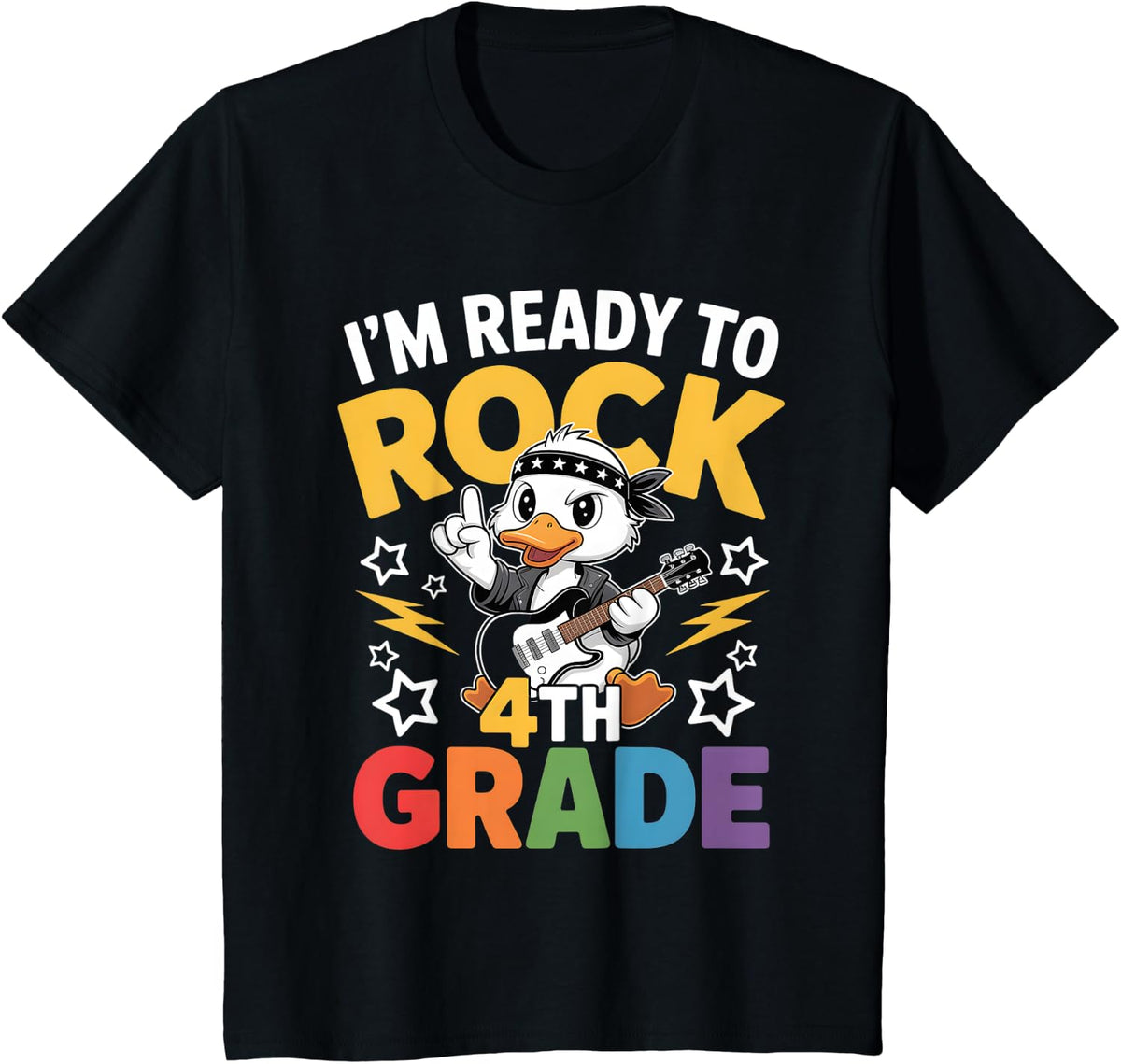 I'm Ready To Rock 4th Grade Duck lover Back To School T-Shirt - Black