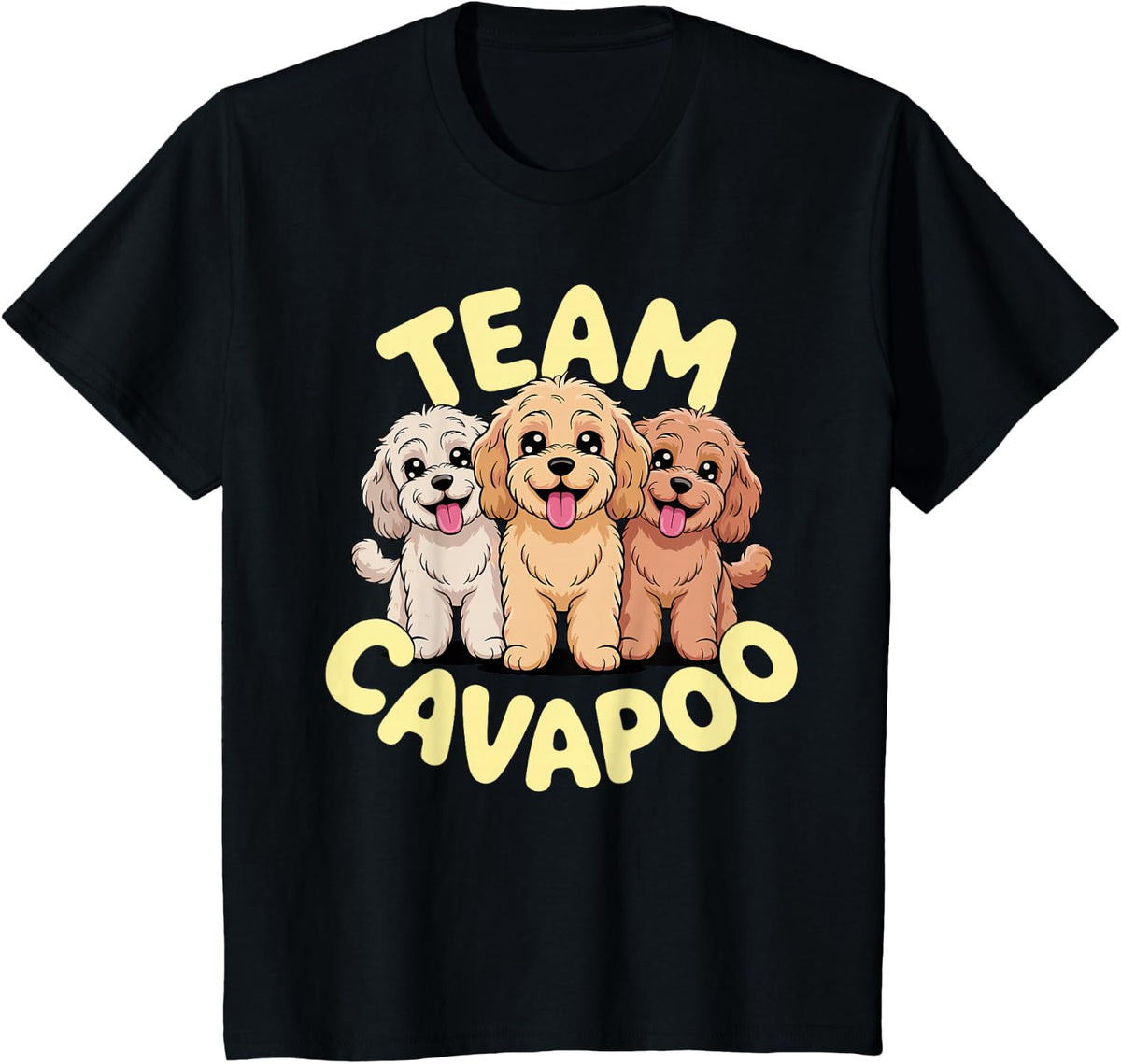 Cartoon Cavalier Poodle Cross Mix Breed Dog Team Cavapoo T-Shirt - Black