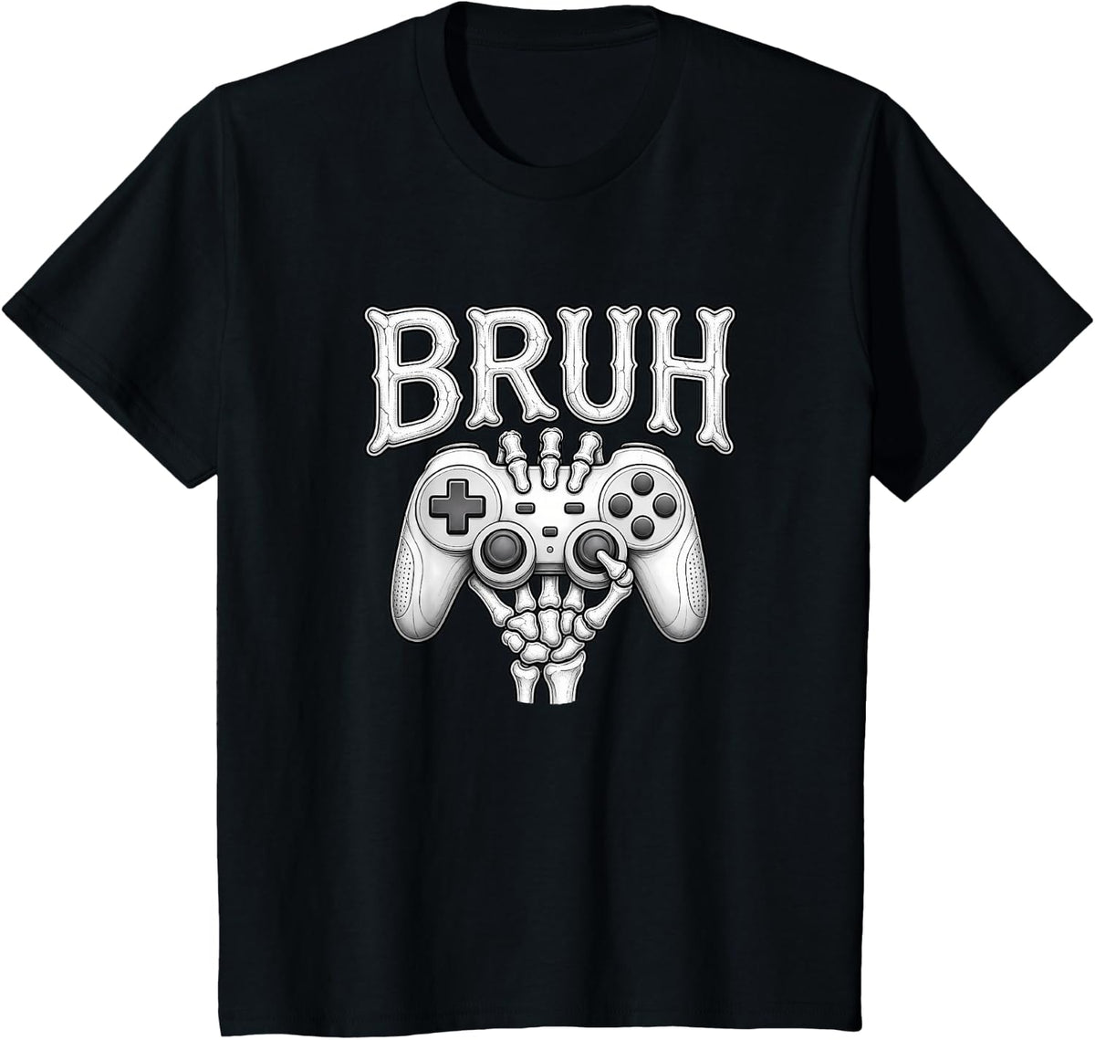 Bruh Halloween Skeleton Hand Gamer Video Gaming Controller T-Shirt - Black