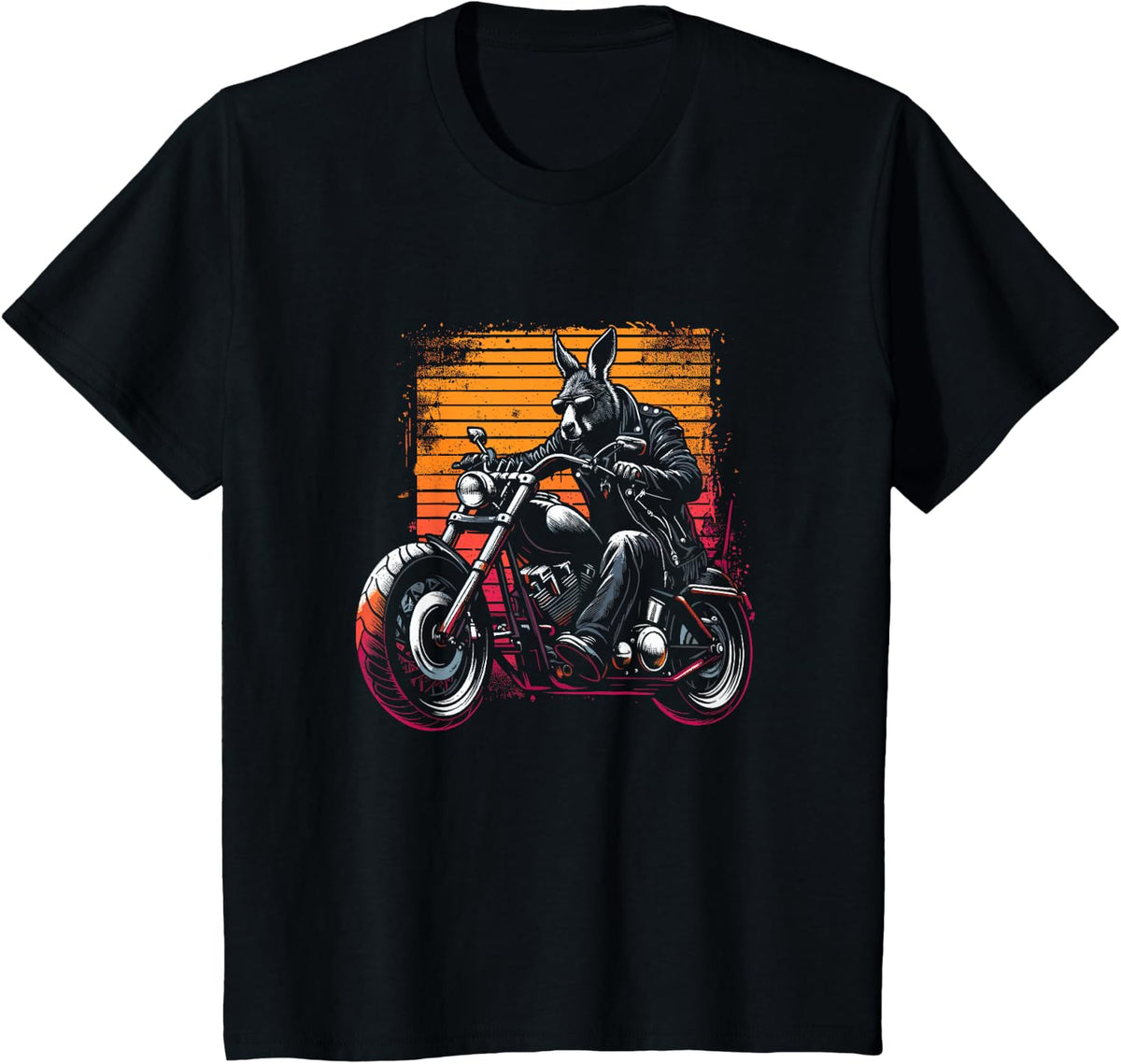 Kangaroo On A Motorcycle - Funny Kangaroo Biker Motorbike T-Shirt - Black
