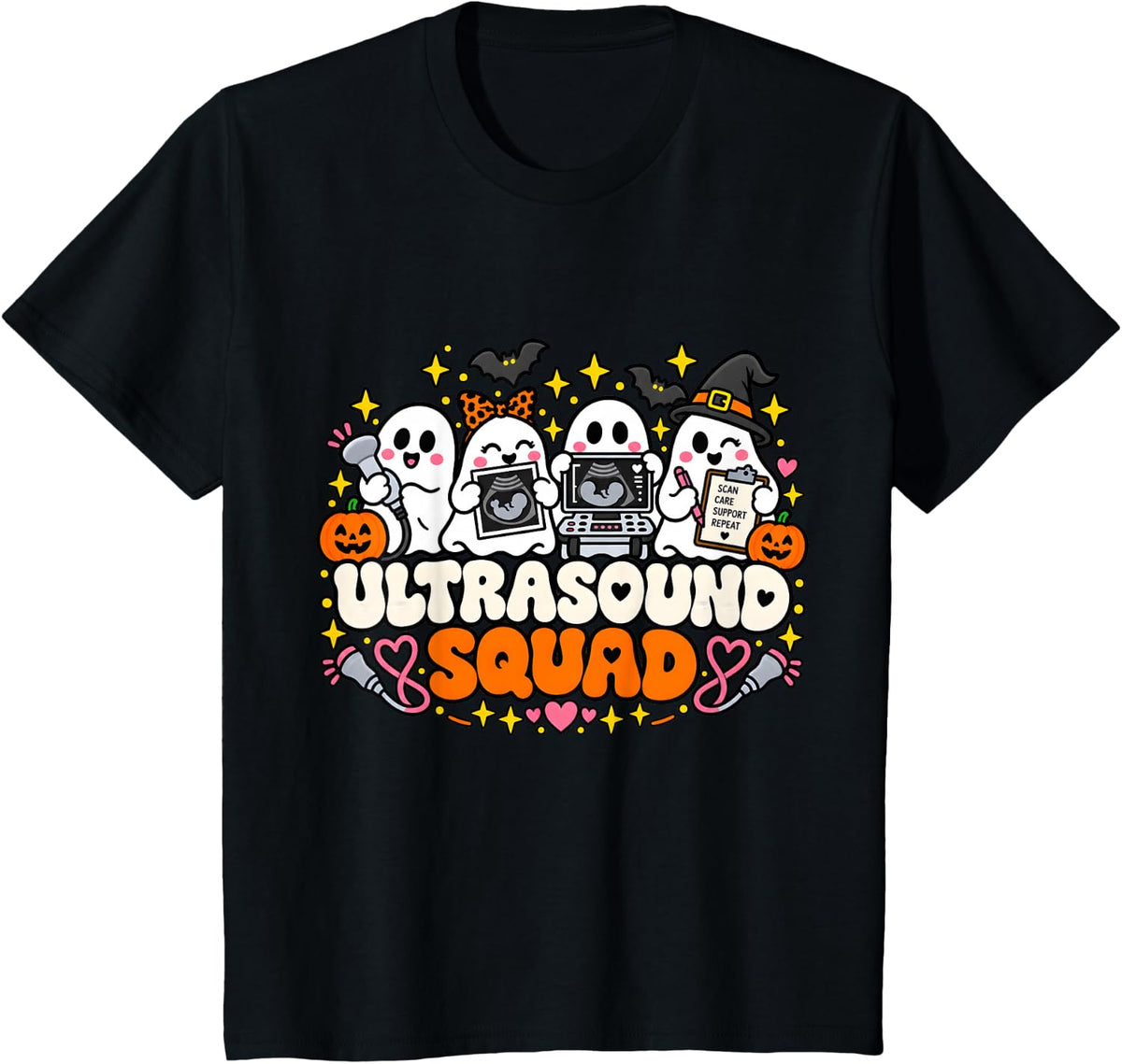 Ultrasound Tech Cardiac Sonographer Halloween Sonography T-Shirt - Black