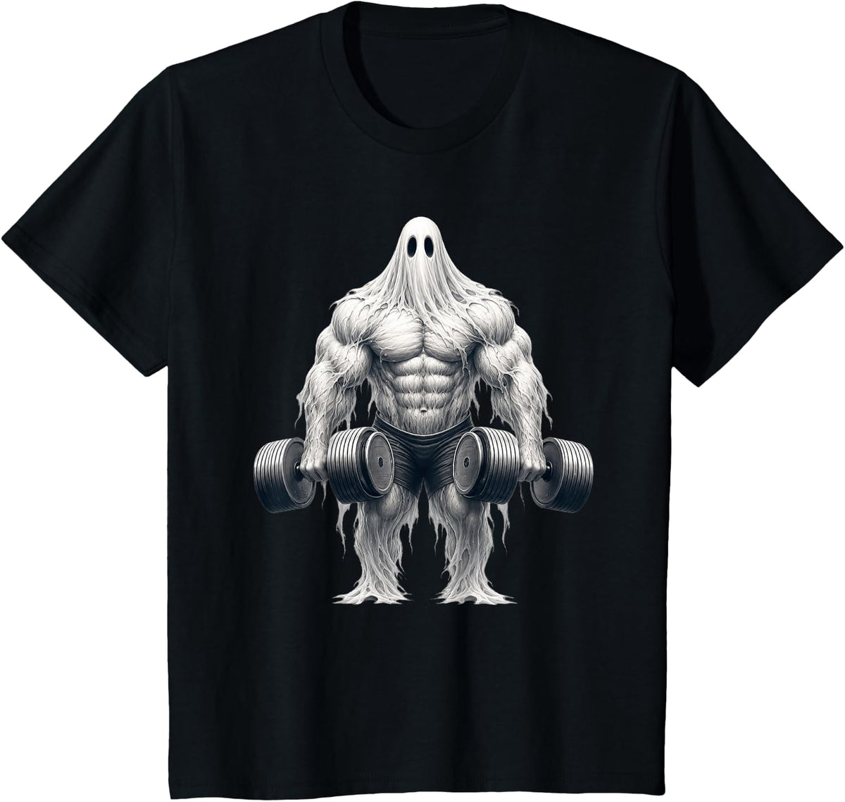 Ghost Powerlifting Weightlifting Gym Workout Halloween T-Shirt - Black