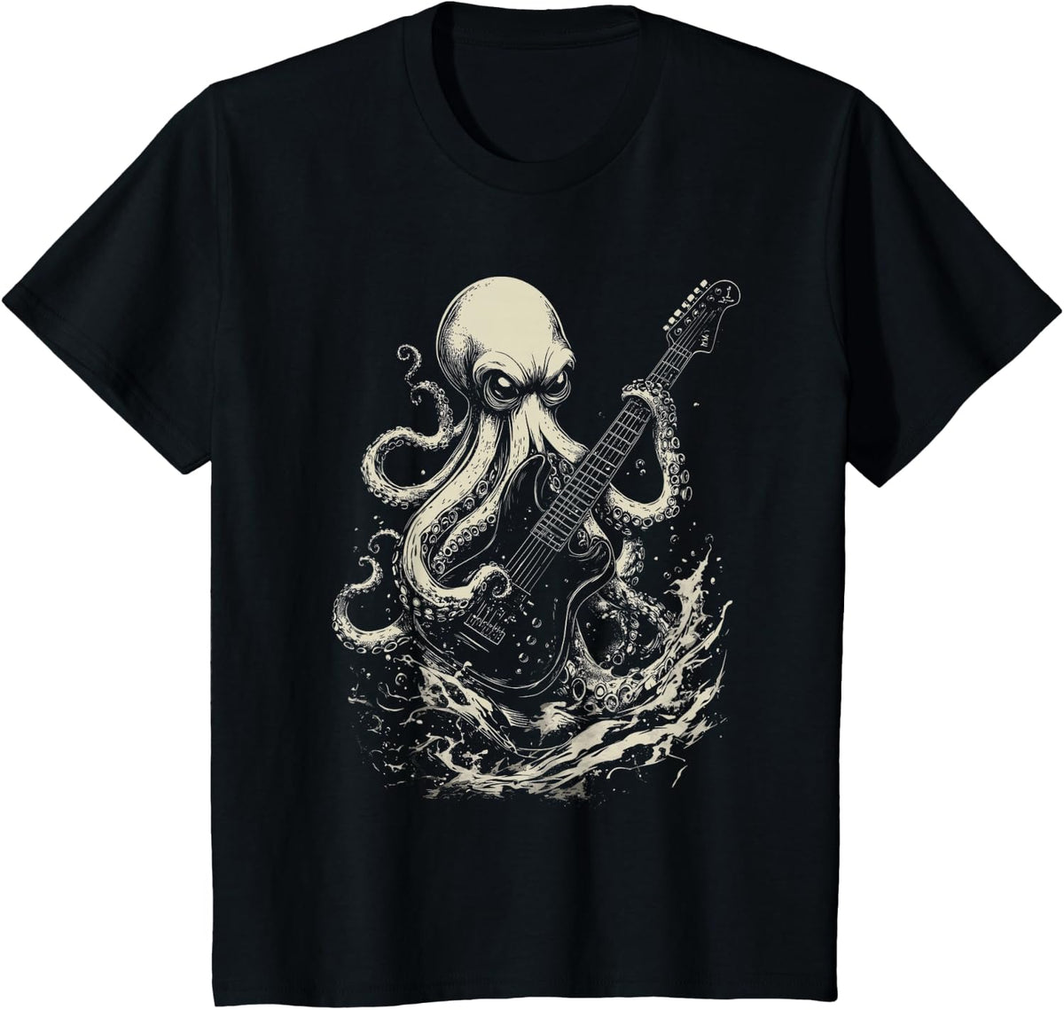 Guitar Player Octopus Heavy Metal Head Funny Guitarist T-Shirt - Black