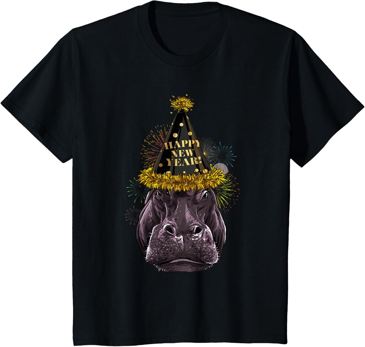 New Year Hippopotamus New Year's Eve Party Countdown Hippo T-Shirt - Black
