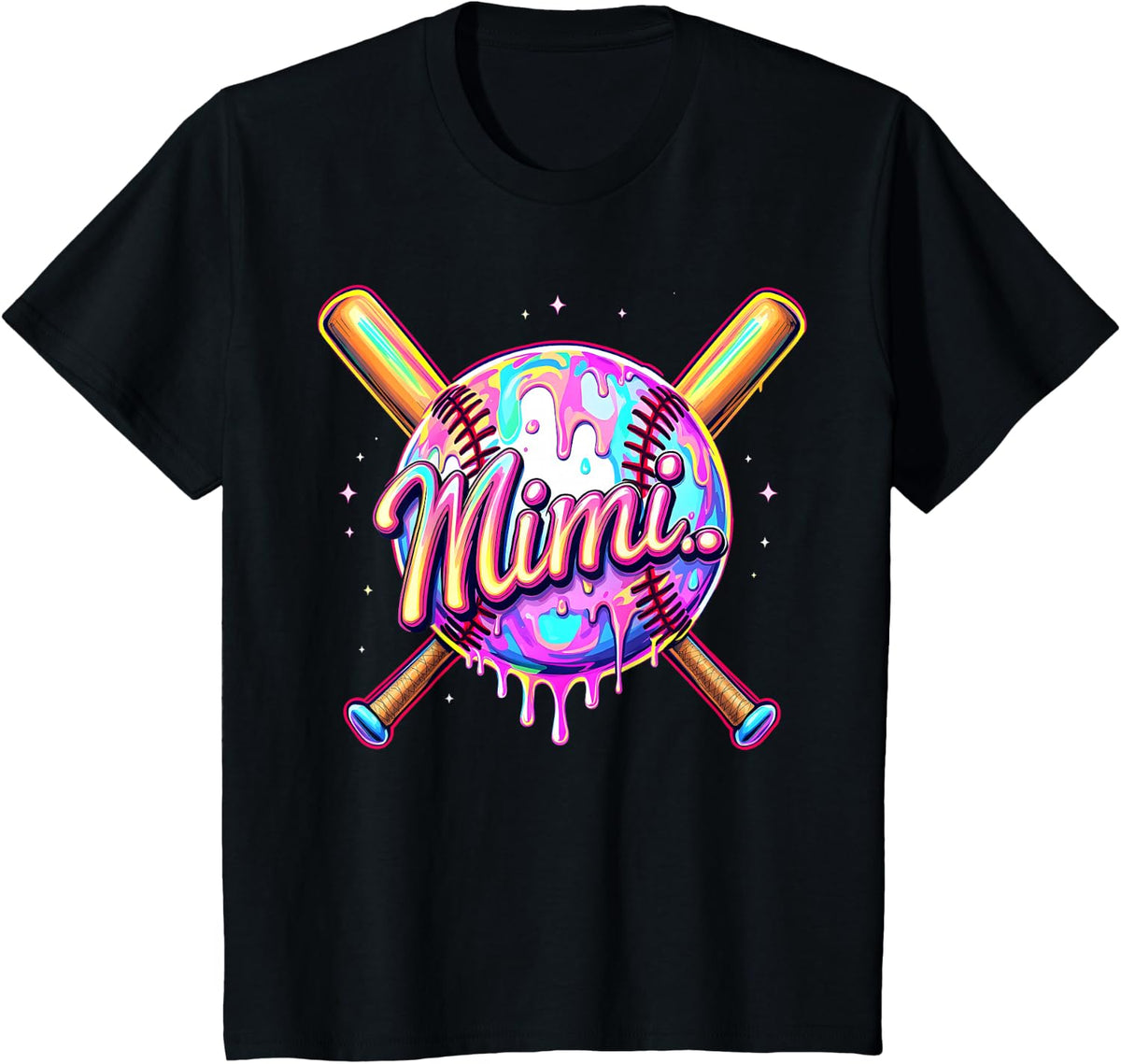 Baseball Drip Mimi Cute Tie Dye Baseball Women Mother's Day T-Shirt - Black