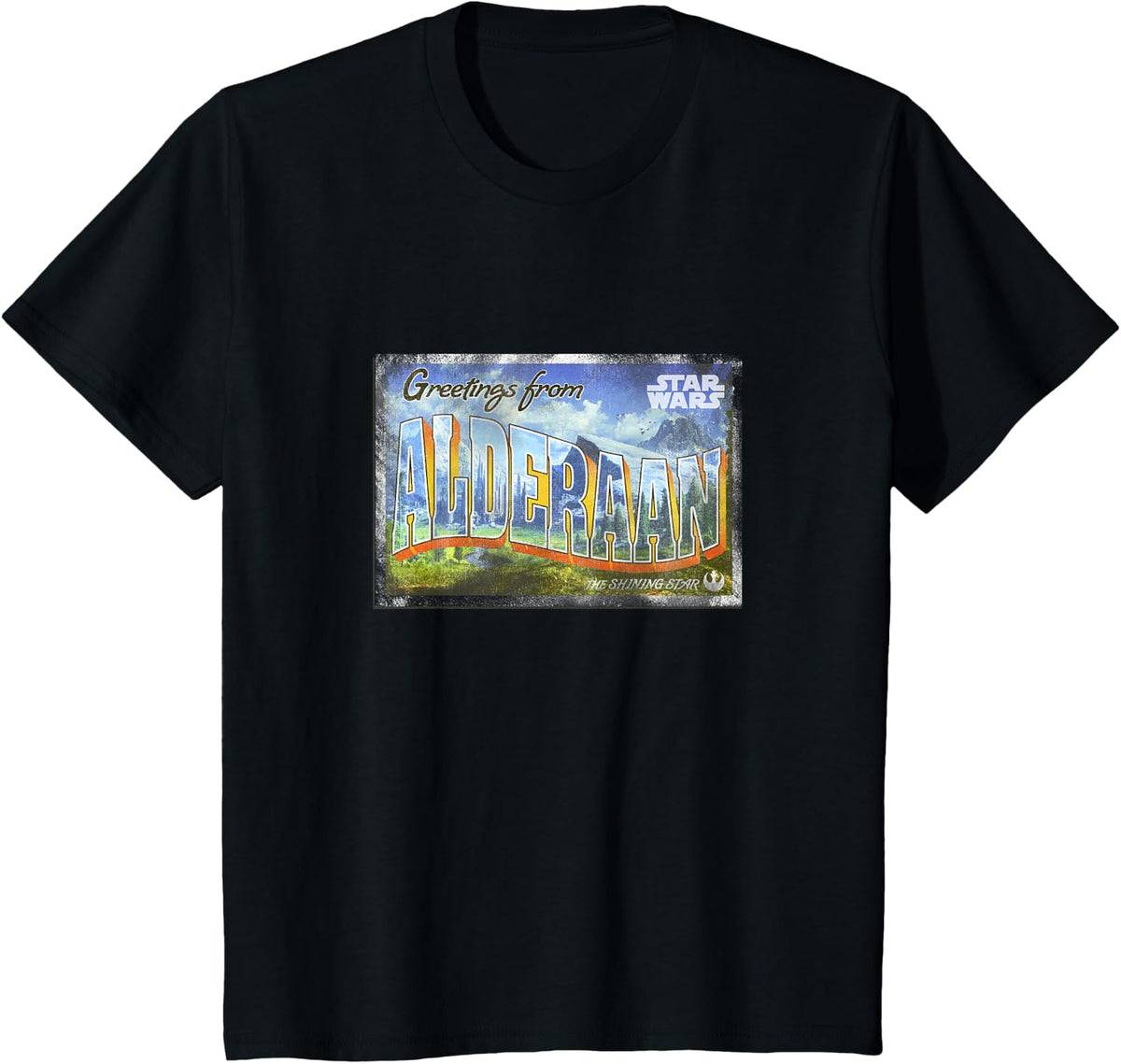 Star Wars Classic Greetings From Alderaan Vintage Postcard T-Shirt - Black