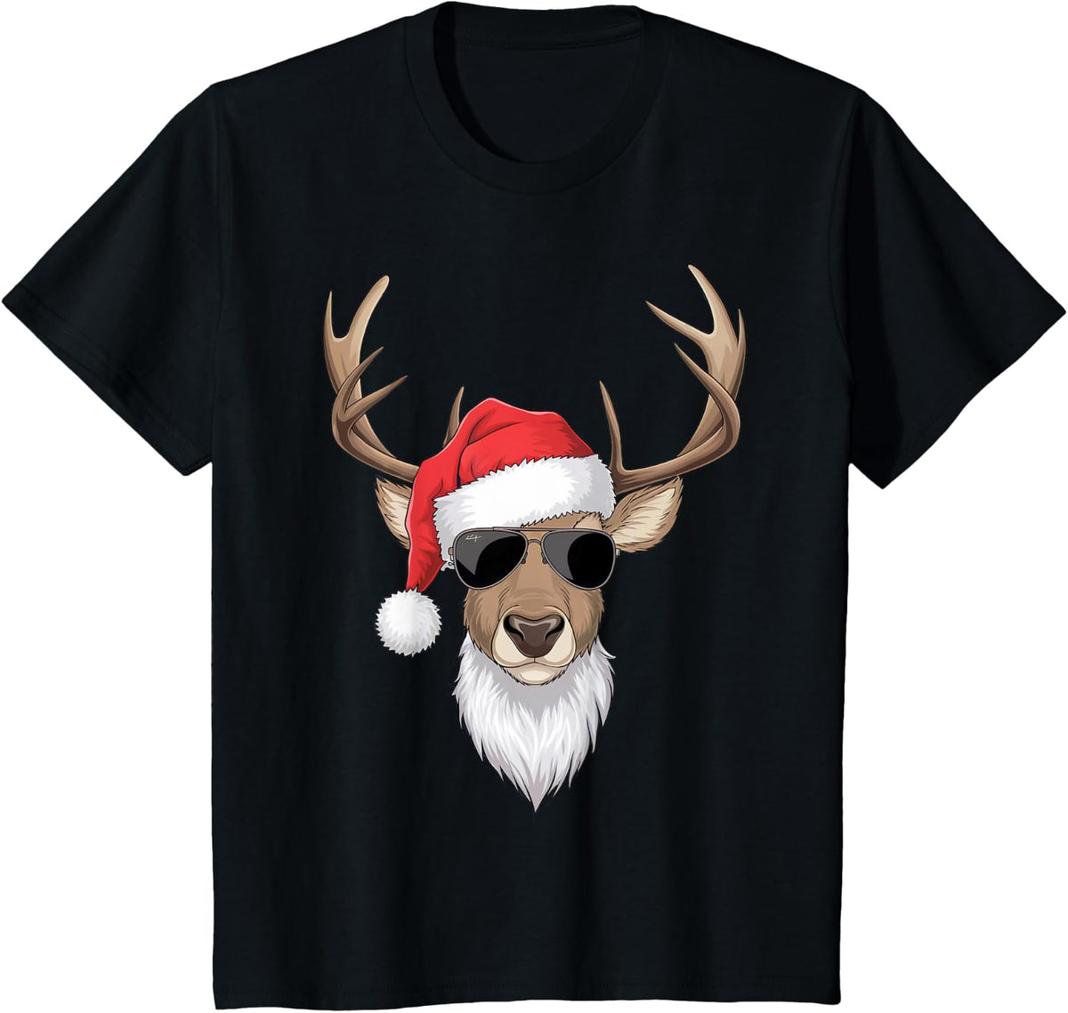Cool Reindeer Santa Hat Sunglasses Holiday Festive Christmas T-Shirt - Black